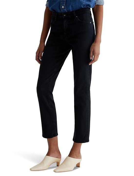 AG Jeans Mari Mid Rise Slim Straight Crop Jeans in Sulfur Black Womens Jeans Sulfur Black