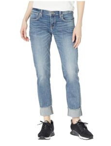 Carson women’s  boyfriend-cut jeans offer a mid rise
